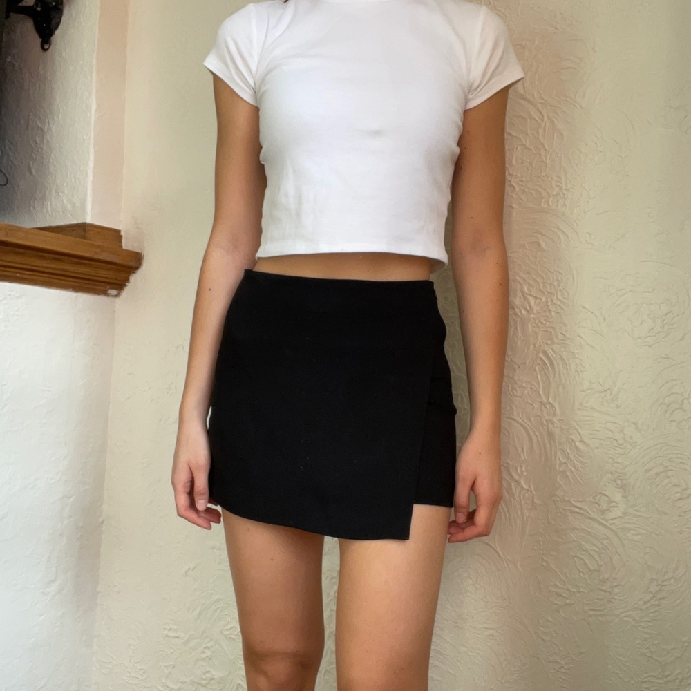 Black wrap mini skirt
